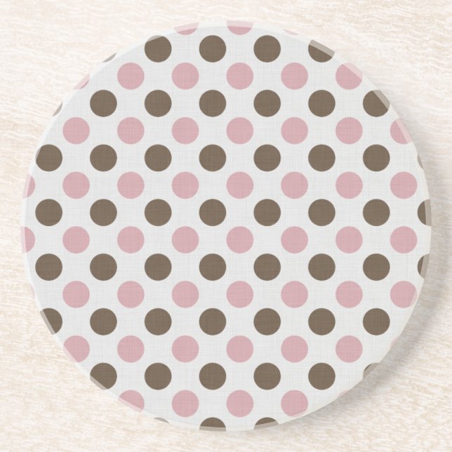 Pink And Brown Polka Dots Coaster (Front)