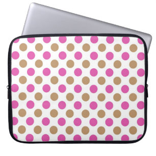 Pink and brown polka dots pattern laptop sleeve