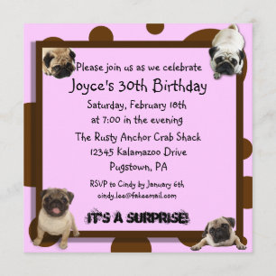 Pink and Brown Pug Invitations