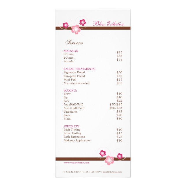 Pink and Brown Sakura Spa Menu Template (Front)