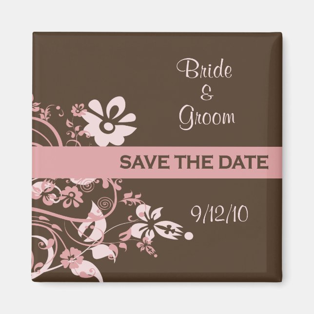 Pink and Brown Save the Date Magnets (Front)