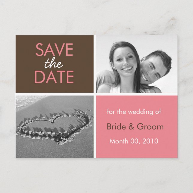 Pink and Brown Save the Date Photo Postcards (Front)