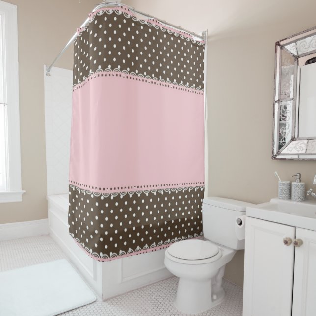 Pink and Brown Shower Curtain (In Situ)