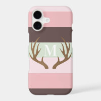 Pink and Brown Stripe Monogram Antler