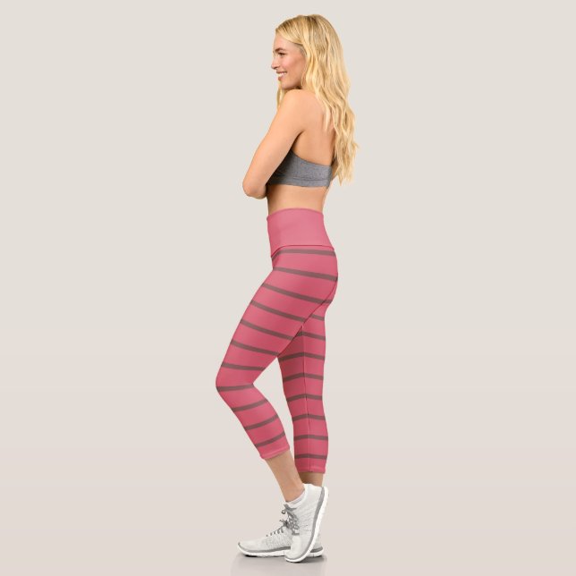 Pink and brown Stripes Capri Leggings (Left)