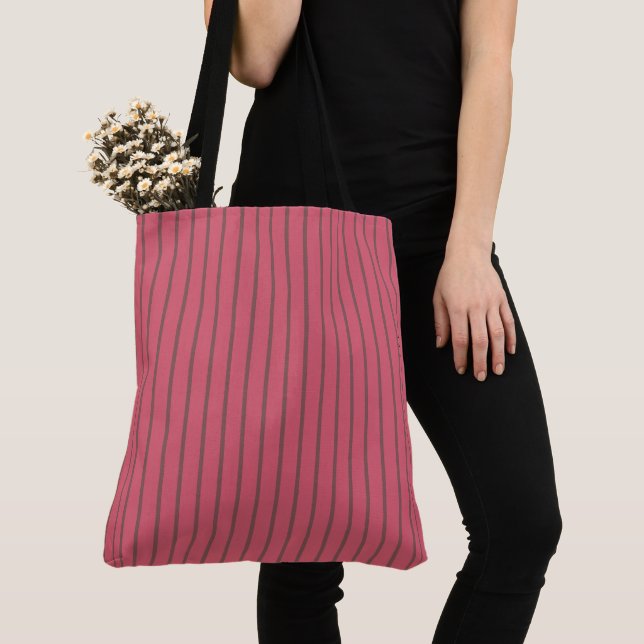 Pink and brown Stripes Tote Bag (Close Up)
