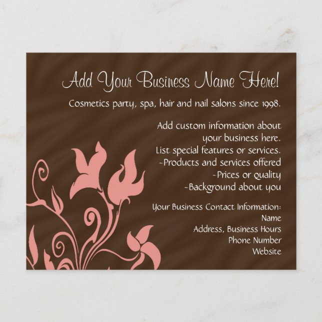 Pink and Brown Swirl Make-Up Artist or Salon Flyer (Front)
