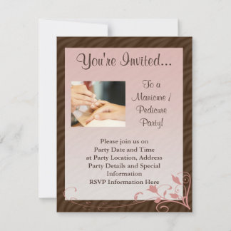 Pink and Brown Swirl Manicure Pedicure Invitation