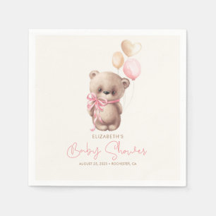 Pink and Brown Teddy Bear Baby Shower Napkin
