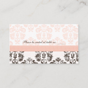 Pink and Brown Vintage Damask Wedding Table Place Card