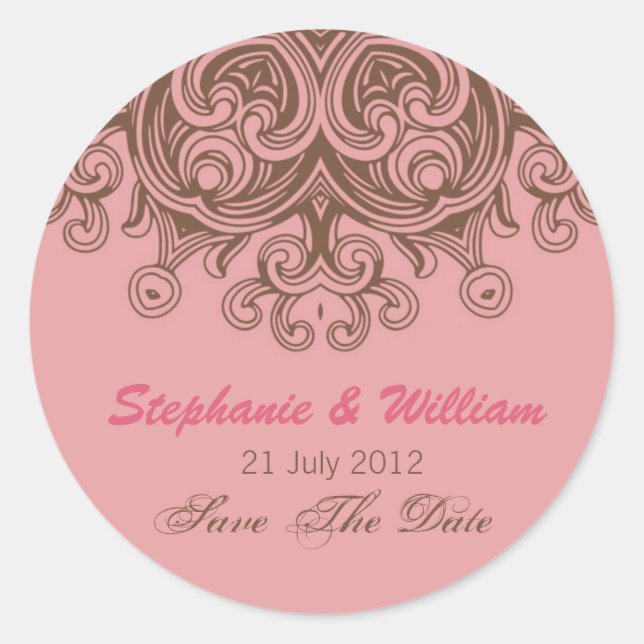 Pink and Brown Wedding Sticker (Front)