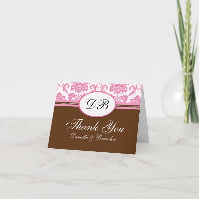 Pink and Brown Wedding Thank You (Front)