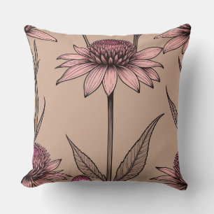 Pink and Brown Wildflowers Cushion
