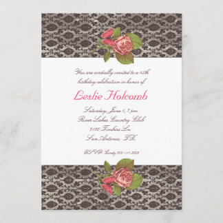 Pink and Brown Women's Birthday Invitation