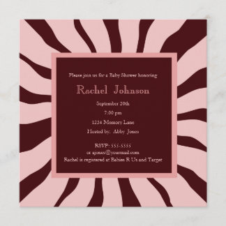 Pink and Brown Zebra Baby Shower Invitation