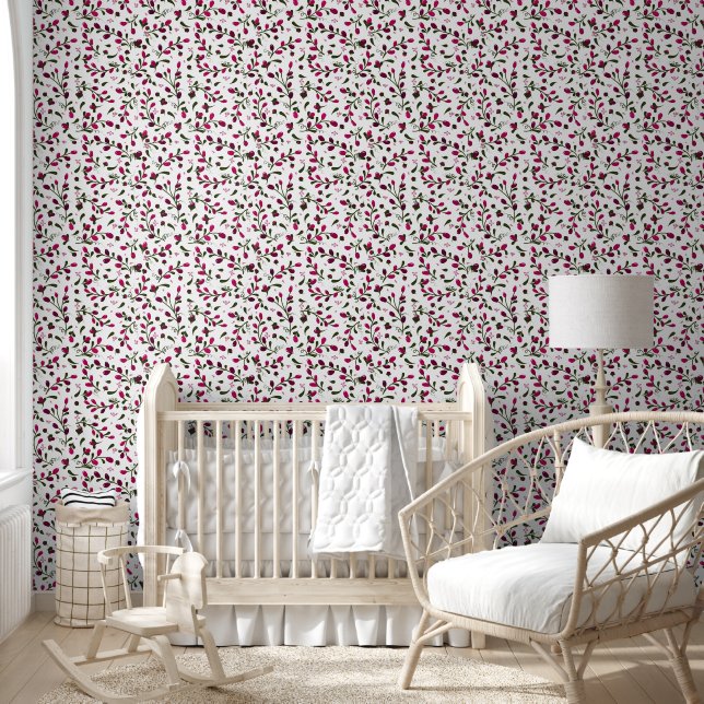 Pink and Burgundy Berries and Vines Wallpaper (Kids)