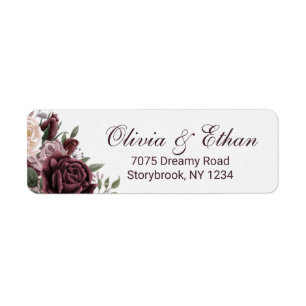 Pink and Burgundy Blooms on White Return Address Label