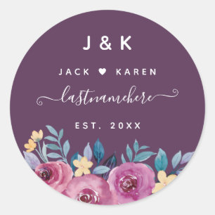 Pink and Burgundy Blush Custom Monogram Classic Round Sticker