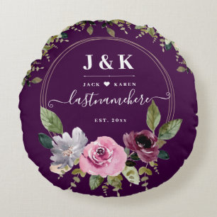 Pink and Burgundy Blush Custom Monogram Round Cushion