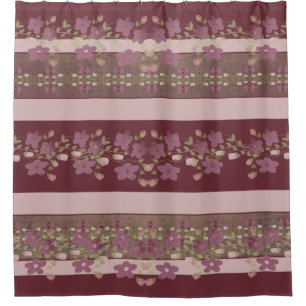 Pink And Burgundy Floral Accented Shower Curtain