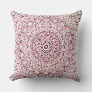 Pink and Burgundy Floral Mandala Pattern Cushion