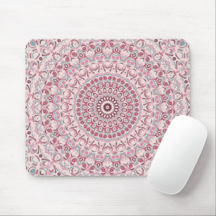 Pink and Burgundy Floral Mandala Pattern Mouse Pad