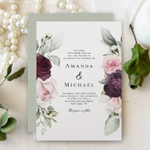 Pink and Burgundy Floral Romantic Wedding Invitation