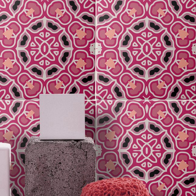 Pink and Burgundy Kaleidoscopic Geometric Pattern Ceramic Tile (Creator Uploaded)