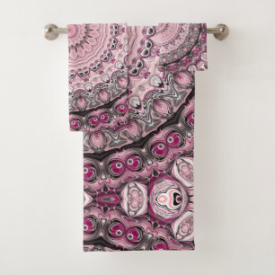 Pink and Burgundy Mandala Pattern Design Bath Towel Set