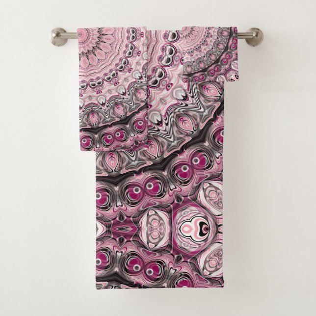 Pink and Burgundy Mandala Pattern Design Bath Towel Set (Insitu)