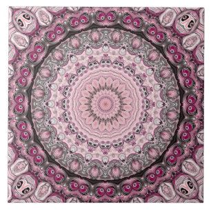 Pink and Burgundy Mandala Pattern Design Ceramic Tile