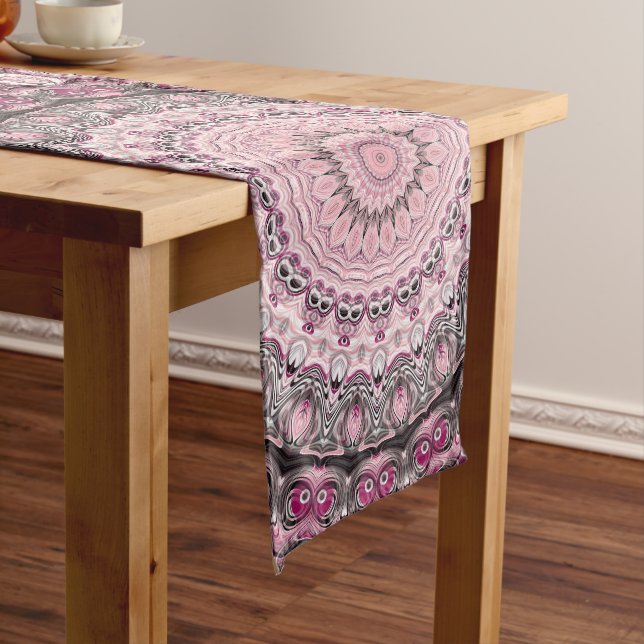 Pink and Burgundy Mandala Pattern Design Long Table Runner (In Situ)