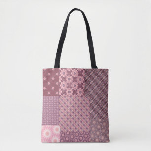 Pink and Burgundy Patchwork Pattern Tote Bag