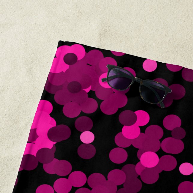 Pink and burgundy polka dot confetti pattern beach towel (In Situ)