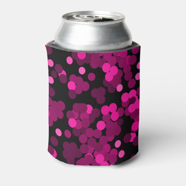 Pink and burgundy polka dot confetti pattern can cooler (Can Back)