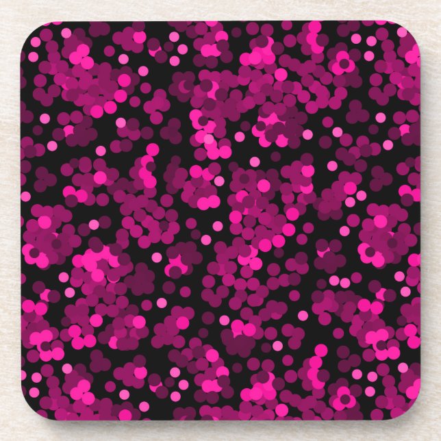 Pink and burgundy polka dot confetti pattern coaster (Front)