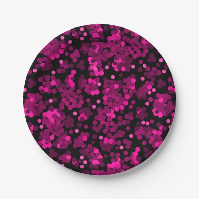Pink and burgundy polka dot confetti pattern paper plate (Front)