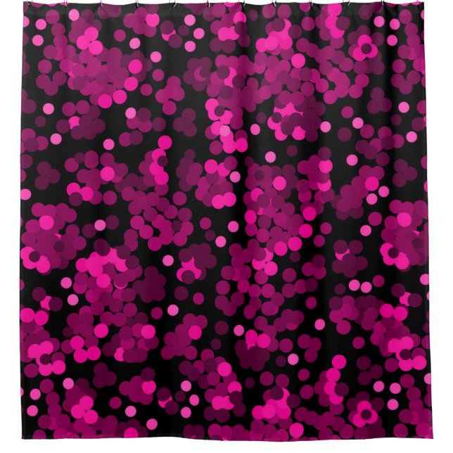 Pink and burgundy polka dot confetti pattern shower curtain (Front)