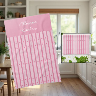 Pink and burgundy stripes with dots. Custom Tea Towel