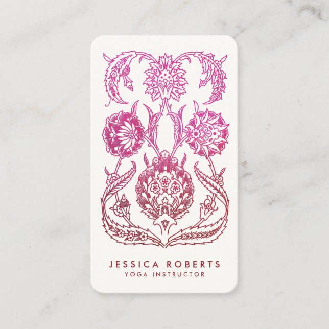 Pink and Burgundy Watercolor Ornamental Design Business Card (Front)