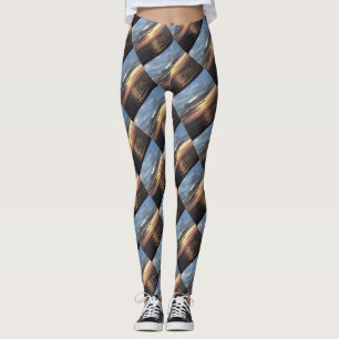 Pink and Cerulean Blue Artistic Ocean Sunrise Leggings