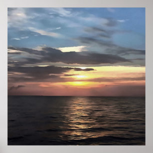 Pink and Cerulean Blue Artistic Ocean Sunrise Poster