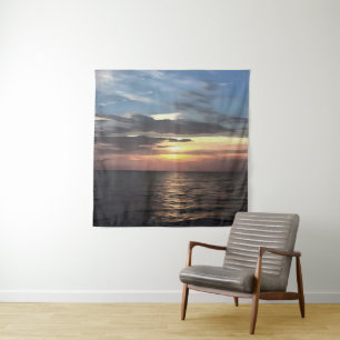 Pink and Cerulean Blue Artistic Ocean Sunrise Tapestry