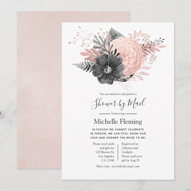 Pink and Charcoal Baby or Bridal Shower by Mail Invitation (Front/Back)