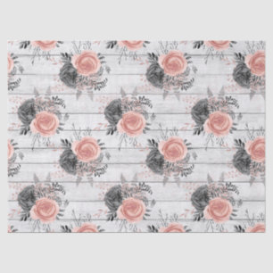Pink and Charcoal Roses Rustic Wood Decoupage Tissue Paper