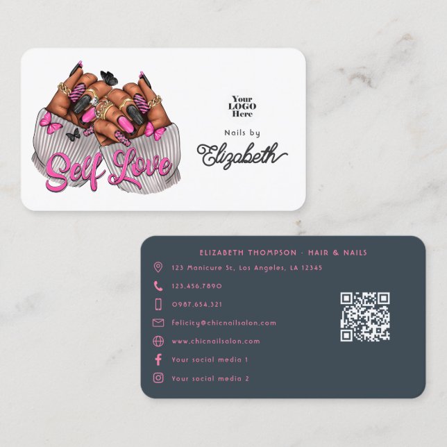Pink and Charcoal Self-Love Salon Branding Business Card (Front/Back)