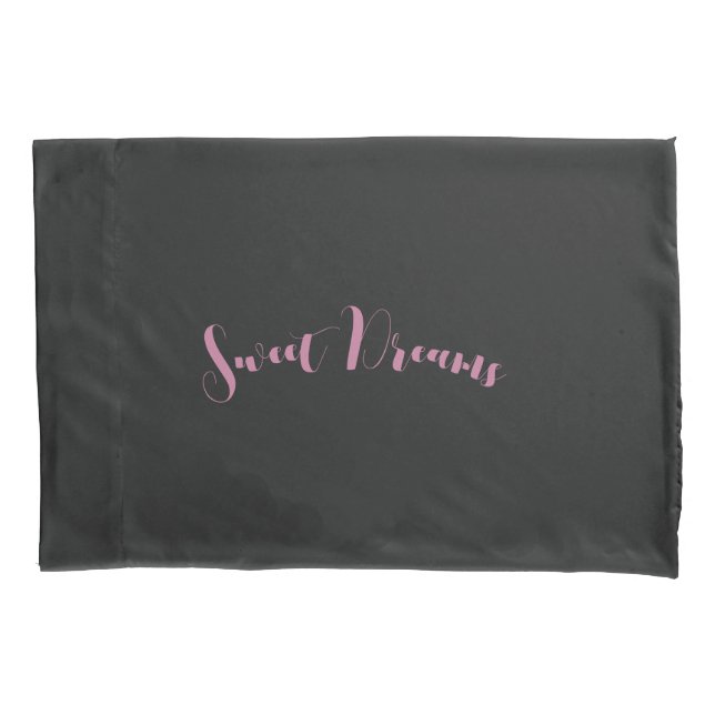Pink and Charcoal Sweet Dreams Pillowcase (Front)