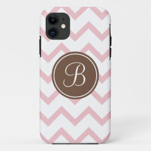 Pink and chocolate brown monogram iPhone 11 case