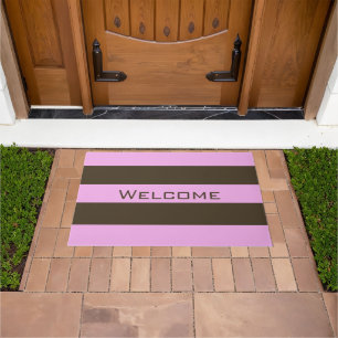 Pink And Chocolate Brown Wide Stripes by STaylor Doormat