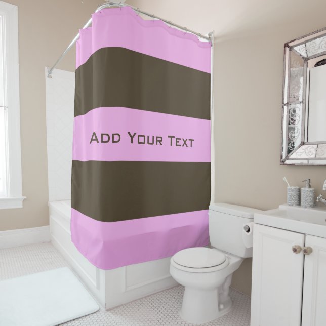 Pink And Chocolate Brown Wide Stripes by STaylor Shower Curtain (In Situ)